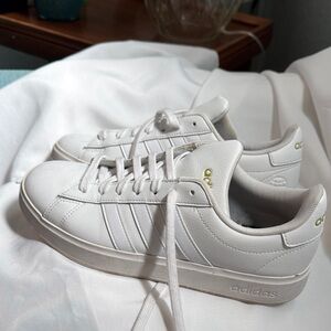 Adidas White and Gold grand Court Sneakers 8